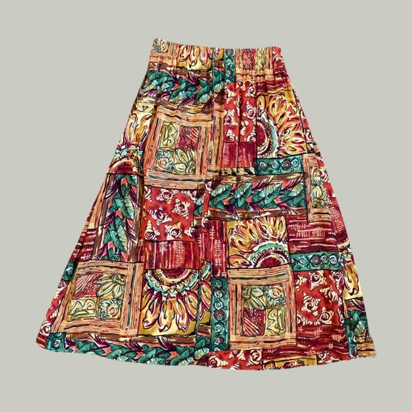 Sag Harbor Petite Vintage Floral Tropical Rayon Skirt - Picture 6 of 8